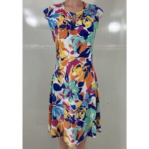 Lauren Ralph Lauren Floral Print Keyhole Neck Sleeveless A-Line Dress Size L